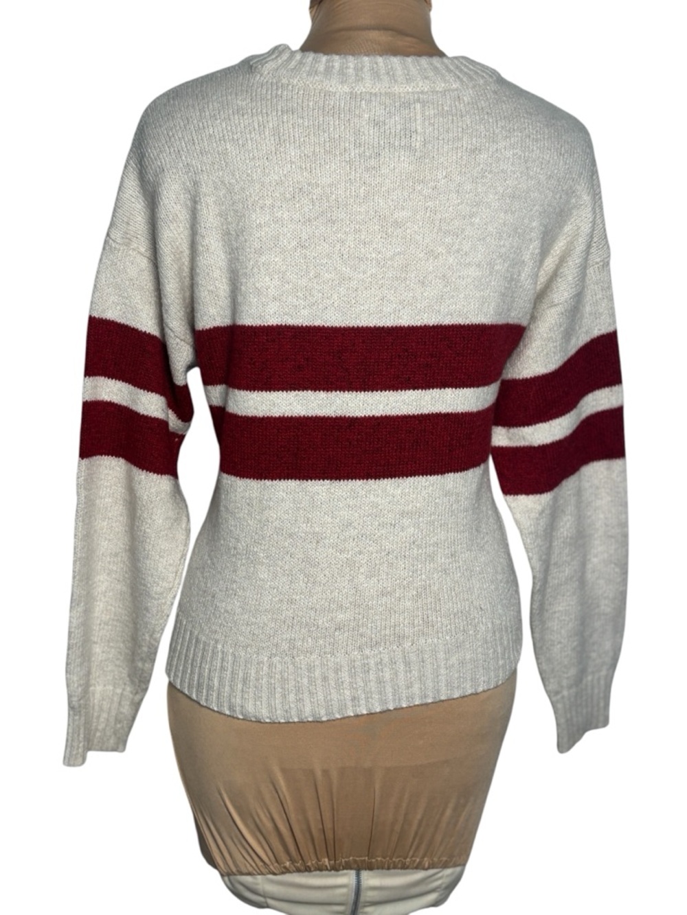 AE x Peanuts Snoopy Graphic Sweater Cream Red Striped Cozy Knit Size XS - Picture 2 of 10